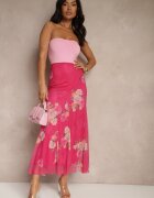lovery Fustă Fucsia cu Imprimeu Floral cu Croială Cloș Efrirene