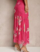 lovery Fustă Fucsia cu Imprimeu Floral cu Croială Cloș Efrirene