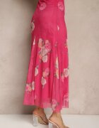 lovery Fustă Fucsia cu Imprimeu Floral cu Croială Cloș Efrirene