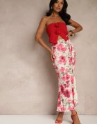 lovery Fustă Fucsia plisată florală decorată cu o fantă laterală pe picior