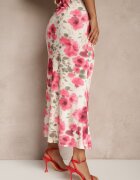 lovery Fustă Fucsia plisată florală decorată cu o fantă laterală pe picior