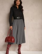 lovery Fustă Gri Casuală Plisată cu elastic în talie Velentina