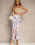lovery Fustă mov deschis încrețită florală decorată cu șliț pe picior Ateralene