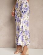 lovery Fustă mov deschis încrețită florală decorată cu șliț pe picior Ateralene