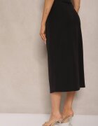 lovery Fustă Neagră Creion din Vâscoză High Waist cu Șliț Semivinia