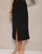 lovery Fustă Neagră Creion din Vâscoză High Waist cu Șliț Semivinia