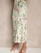 lovery Fustă Verde Încrețită Florală Decorată cu Despicătură pe Picior