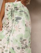lovery Fustă Verde Încrețită Florală Decorată cu Despicătură pe Picior