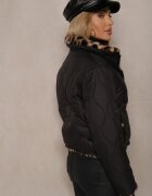 lovery Geacă Puffer Neagră Matlasată Reversibilă cu Blană cu Imprimeu Leopard Tinnathra