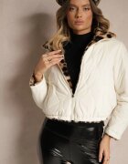 lovery Jachetă puffer matlasată bej reversibilă cu blană cu imprimeu leopard Tinnathra