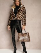 lovery Jachetă puffer matlasată bej reversibilă cu blană cu imprimeu leopard Tinnathra