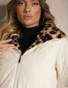 lovery Jachetă puffer matlasată bej reversibilă cu blană cu imprimeu leopard Tinnathra