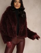 lovery Jachetă scurtă de blană bordo cu guler larg Areti