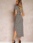 lovery Mulată Rochie Maxi Negru-Bej cu Fentă și Decolteu Petrecut Maryssia