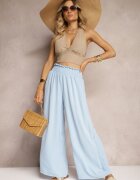 lovery Pantaloni albaștri deschis High Waist cu picioare largi și elastic în talie Risabessa