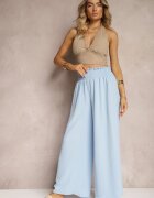 lovery Pantaloni albaștri deschis High Waist cu picioare largi și elastic în talie Risabessa
