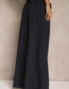 lovery Pantaloni bleumarin Palazzo cu talie înaltă decorați cu broșă floare Folassea