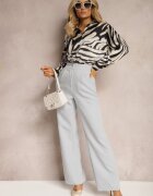 lovery Pantaloni de costum Gri Talie înaltă cu buzunare Denera