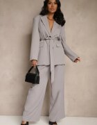 lovery Pantaloni Gri Largi Talie înaltă Croială tip costum cu Pliuri Uliadorea
