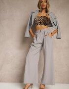 lovery Pantaloni Gri Largi Talie înaltă Croială tip costum cu Pliuri Uliadorea