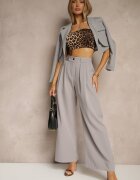 lovery Pantaloni Gri Largi Talie înaltă Croială tip costum cu Pliuri Uliadorea