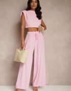 lovery Pantaloni Largi Rozalii Talie Înaltă cu Elastic în Talie Din In