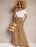 lovery Pantaloni Maro deschis High Waist cu picioare largi și elastic în talie Risabessa