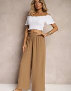 lovery Pantaloni Maro deschis High Waist cu picioare largi și elastic în talie Risabessa