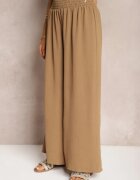 lovery Pantaloni Maro deschis High Waist cu picioare largi și elastic în talie Risabessa