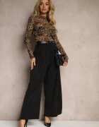 lovery Pantaloni Negri Eleganti Largi de Costum cu Vâscoză cu Centură Ravinae
