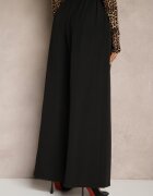 lovery Pantaloni Negri Eleganti Largi de Costum cu Vâscoză cu Centură Ravinae