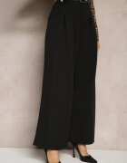 lovery Pantaloni Negri Eleganti Largi de Costum cu Vâscoză cu Centură Ravinae