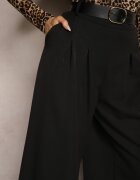 lovery Pantaloni Negri Eleganti Largi de Costum cu Vâscoză cu Centură Ravinae
