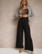 lovery Pantaloni negri largi cu talie înaltă croială de costum cu pliuri Uliadorea