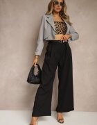 lovery Pantaloni negri largi cu talie înaltă croială de costum cu pliuri Uliadorea