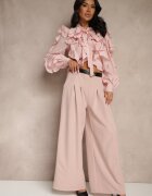 lovery Pantaloni roz Eleganți Largi de costum din viscoză Decorați cu o curea Ravinae