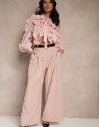 lovery Pantaloni roz Eleganți Largi de costum din viscoză Decorați cu o curea Ravinae