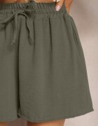 lovery Pantaloni scurți Verde închis cu croială lejeră High Waist cu elastic în talie Vimallora