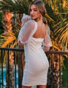 lovery Rochie Albă Ajustată cu plasă și drapaj Myajane