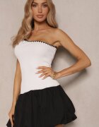 lovery Rochie Albă Balon cu croială pe un umăr cu bordură decorativă Amovia