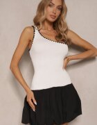 lovery Rochie Albă Balon cu croială pe un umăr cu bordură decorativă Amovia