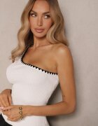 lovery Rochie Albă Balon cu croială pe un umăr cu bordură decorativă Amovia