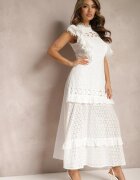 lovery Rochie albă cambrată maxi evazată cu motiv decupat Handlla