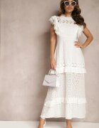 lovery Rochie albă cambrată maxi evazată cu motiv decupat Handlla