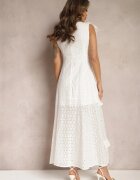 lovery Rochie albă cambrată maxi evazată cu motiv decupat Handlla