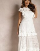lovery Rochie albă cambrată maxi evazată cu motiv decupat Handlla