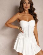 lovery Rochie Albă Cloș din Viscoză și In cu Corset Fără Mâneci Vimasari