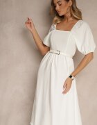 lovery Rochie Albă cu Croială Cloș cu Mâneci Bufante Kolalira