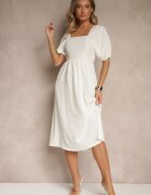 lovery Rochie Albă cu Croială Cloș cu Mâneci Bufante Kolalira