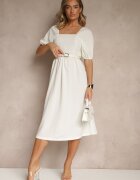 lovery Rochie Albă cu Croială Cloș cu Mâneci Bufante Kolalira